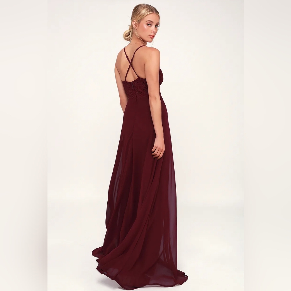 Lulu's Madalyn Burgundy Lace Maxi Dress - Picture 3 of 12